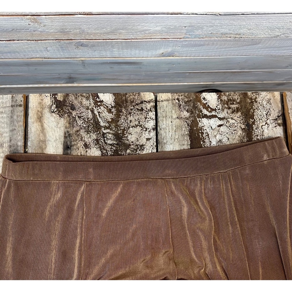 Vintage Chico's Brown Acetate Midi Trumpet Skirt Travelers Gored Flare Size 16 2 - Picture 3 of 6